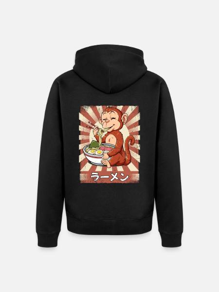 ramen monkey noodle soup ramen - Unisex Premium Organic Zip Hoodie - black