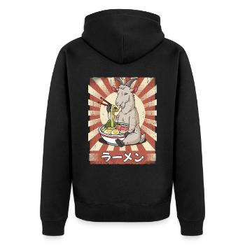 Ramen Ziege Nudelsuppe Ramen - Unisex Premium Bio Zip Hoodie - Schwarz - Hinten - Nico (187cm)