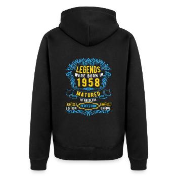 Les légendes sont nées en 1958 Anniversaire - Veste à capuche bio Premium Unisexe - noir - Dos - Nico (187cm)