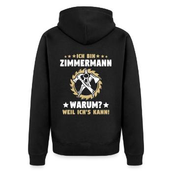 Zimmermann Zimmerleute Zimmerer - Unisex Premium Bio Zip Hoodie - Schwarz - Hinten - Nico (187cm)
