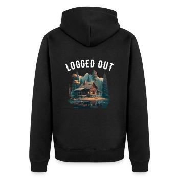 Logged Out camping Cabin Mountain Logged Out - Unisex Premium Organic Zip Hoodie - black - Back - Nico (187cm)