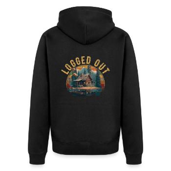 Logged Out camping Cabin Mountain Logged Out - Unisex Premium Organic Zip Hoodie - black - Back - Nico (187cm)