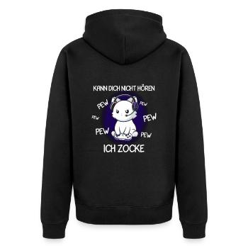 Kann Dich Nicht Hören Ich Zocke Gamer Katze - Unisex Premium Bio Zip Hoodie - Schwarz - Hinten - Nico (187cm)