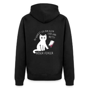 Du denkst ich bin klein lieb und nett Katze - Unisex Premium Bio Zip Hoodie - Schwarz - Hinten - Nico (187cm)