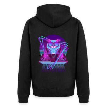 Vaporwave Eule DJ Pult Eule - Unisex Premium Bio Zip Hoodie - Schwarz - Hinten - Nico (187cm)