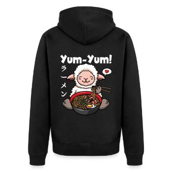 Yum Yum Japan Anime Ramen Nudel Schaf - Unisex Premium Bio Zip Hoodie - Schwarz - Hinten - Nico (187cm)