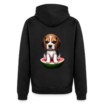 Baby Beagle auf Wassermelone - Unisex Premium Bio Zip Hoodie - Schwarz - Hinten - Nico (187cm)