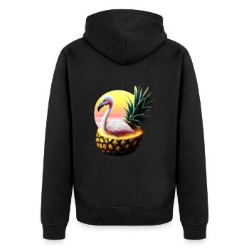 Flamant rose à l’ananas au coucher du soleil - Veste à capuche bio Premium Unisexe - noir - Dos - Nico (187cm)