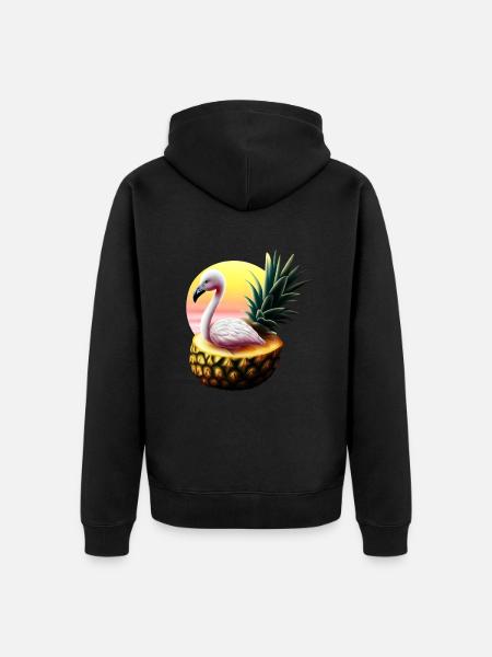 Pineapple flamingo in sunset - Unisex Premium Organic Zip Hoodie - black
