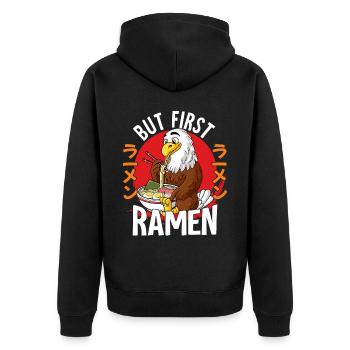 But First Ramen - Unisex Premium Bio Zip Hoodie - Schwarz - Hinten - Nico (187cm)