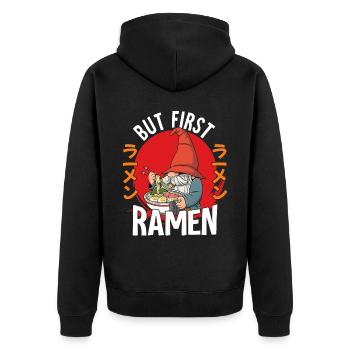 But First Ramen - Unisex Premium Bio Zip Hoodie - Schwarz - Hinten - Nico (187cm)