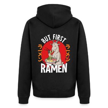 But First Ramen - Unisex Premium Bio Zip Hoodie - Schwarz - Hinten - Nico (187cm)