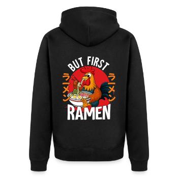 But First Ramen - Unisex Premium Bio Zip Hoodie - Schwarz - Hinten - Nico (187cm)