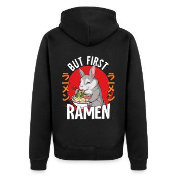 But First Ramen - Unisex Premium Bio Zip Hoodie - Schwarz - Hinten - Nico (187cm)
