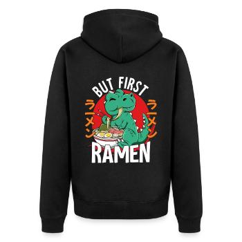 But First Ramen - Unisex Premium Bio Zip Hoodie - Schwarz - Hinten - Nico (187cm)