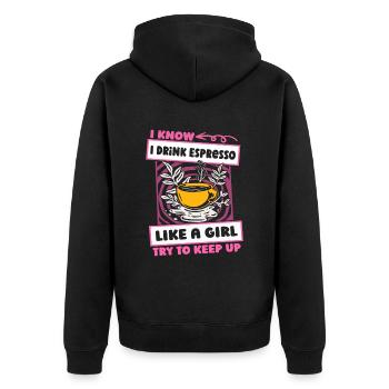 Coffee Espresso Funny - Unisex Premium Organic Zip Hoodie - black - Back - Nico (187cm)