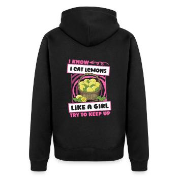Lemon Funny - Unisex Premium Organic Zip Hoodie - black - Back - Nico (187cm)