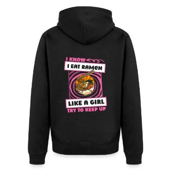 Ramen Lustig - Unisex Premium Bio Zip Hoodie - Schwarz - Hinten - Nico (187cm)