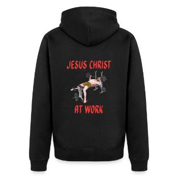 Christ Christentum Trainieren - Unisex Premium Bio Zip Hoodie - Schwarz - Hinten - Nico (187cm)