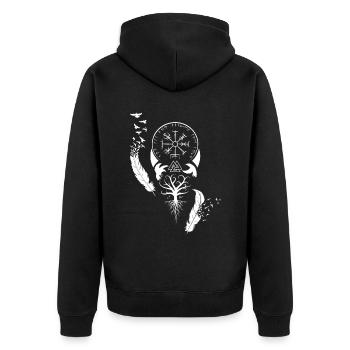 Rabe Nordisch Baum Mythologie Rune - Unisex Premium Bio Zip Hoodie - Schwarz - Hinten - Nico (187cm)