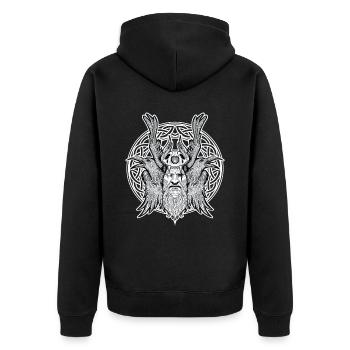 Rabe Odin Nordisch Mythologie Rune - Unisex Premium Bio Zip Hoodie - Schwarz - Hinten - Nico (187cm)