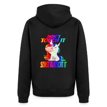 Don't Touch it sonst Klatscht it - Regenbogen - Unisex Premium Bio Zip Hoodie - Schwarz - Hinten - Nico (187cm)
