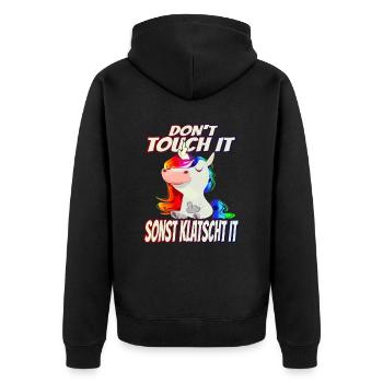 Don't Touch it sonst Klatscht it - Regenbogen - Unisex Premium Bio Zip Hoodie - Schwarz - Hinten - Nico (187cm)