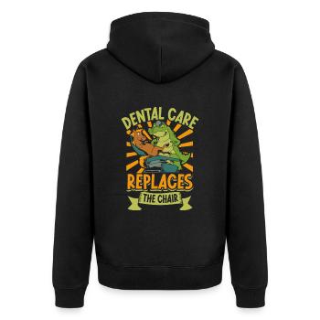 Zahnpflege ist wichtig - Krokodil Zahnarzt - Unisex Premium Bio Zip Hoodie - Schwarz - Hinten - Nico (187cm)
