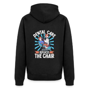 Zahnpflege ist wichtig - Fuchs Zahnarzt - Unisex Premium Bio Zip Hoodie - Schwarz - Hinten - Nico (187cm)