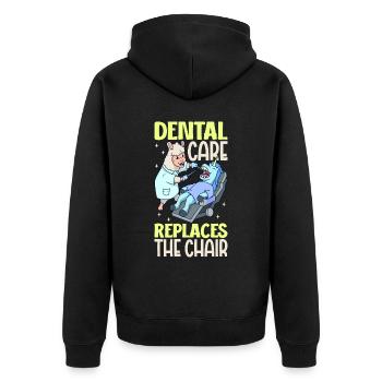 Zahnpflege ist wichtig - Lama Zahnarzt - Unisex Premium Bio Zip Hoodie - Schwarz - Hinten - Nico (187cm)