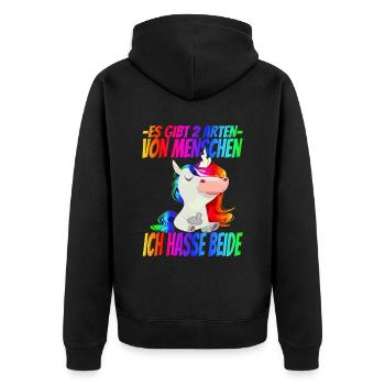 Es gibt 2 Arten Menschen Ich Hasse beide - Unisex Premium Bio Zip Hoodie - Schwarz - Hinten - Nico (187cm)