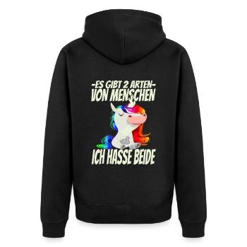 Es gibt 2 Arten Menschen Ich Hasse beide - Unisex Premium Bio Zip Hoodie - Schwarz - Hinten - Nico (187cm)