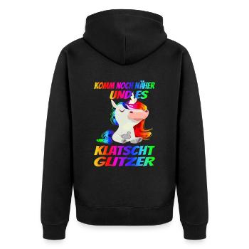 Komm noch näher und es klatscht Glitzer - - Unisex Premium Bio Zip Hoodie - Schwarz - Hinten - Nico (187cm)