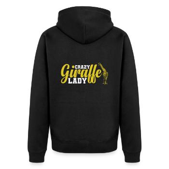 Crazy Giraffe Lady exotisches Tier - Unisex Premium Bio Zip Hoodie - Schwarz - Hinten - Nico (187cm)