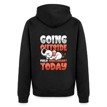Nach draußen zu gehen, fühlt sich Heute faul an - Unisex Premium Bio Zip Hoodie - Schwarz - Hinten - Nico (187cm)