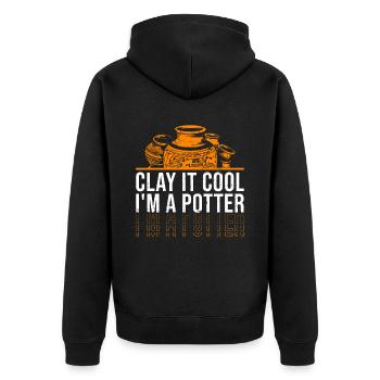 Clay It Cool, I'M A - Töpfer Keramik - Unisex Premium Bio Zip Hoodie - Schwarz - Hinten - Nico (187cm)