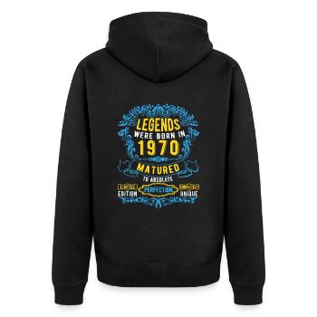 Les légendes sont nées en 1970 Anniversaire - Veste à capuche bio Premium Unisexe - noir - Dos - Nico (187cm)