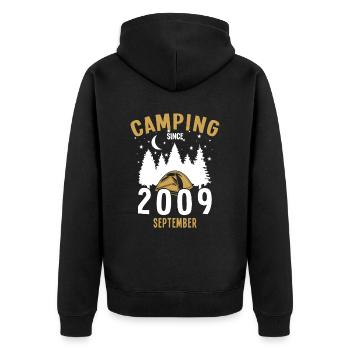 Geburtstag: Camping seit September 2009 Zelten - Unisex Premium Bio Zip Hoodie - Schwarz - Hinten - Nico (187cm)