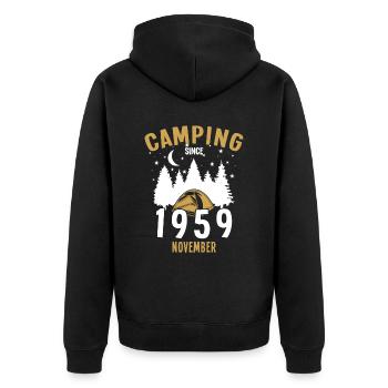 Geburtstag: Camping seit November 1959 Zelten - Unisex Premium Bio Zip Hoodie - Schwarz - Hinten - Nico (187cm)