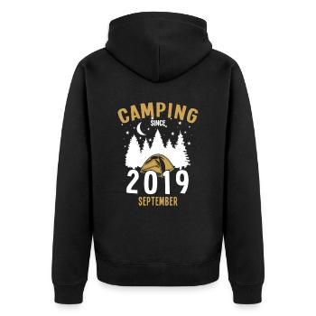 Geburtstag: Camping seit September 2019 Zelten - Unisex Premium Bio Zip Hoodie - Schwarz - Hinten - Nico (187cm)