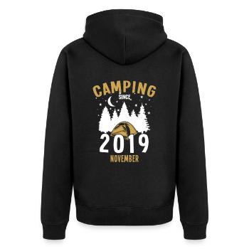 Geburtstag: Camping seit November 2019 Zelten - Unisex Premium Bio Zip Hoodie - Schwarz - Hinten - Nico (187cm)