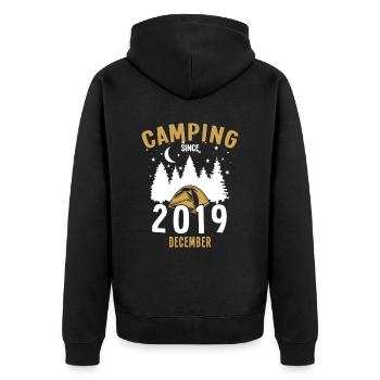 Geburtstag: Camping seit Dezember 2019 Zelten - Unisex Premium Bio Zip Hoodie - Schwarz - Hinten - Nico (187cm)