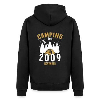 Geburtstag: Camping seit November 2009 Zelten - Unisex Premium Bio Zip Hoodie - Schwarz - Hinten - Nico (187cm)