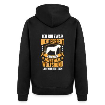 Mein Irischer Wolfshund liebt mich Irish Wolfhound - Unisex Premium Bio Zip Hoodie - Schwarz - Hinten - Nico (187cm)