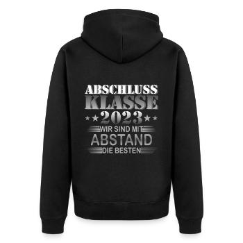 Abschlussklasse Abschluss Schule - Unisex Premium Bio Zip Hoodie - Schwarz - Hinten - Nico (187cm)