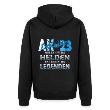 Abschlussklasse Abi 2023 AK23 AK-23 - Unisex Premium Bio Zip Hoodie - Schwarz - Hinten - Nico (187cm)