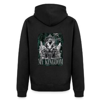Mein Königreich Gorilla auf Thron - Unisex Premium Bio Zip Hoodie - Schwarz - Hinten - Nico (187cm)