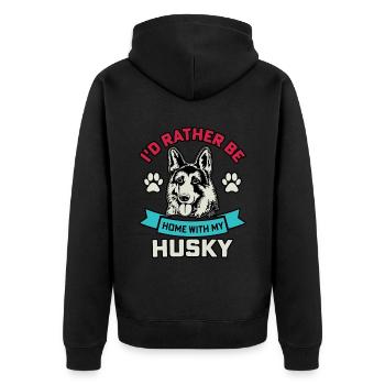 I'd rather be home with my husky - Unisex Premium Organic Zip Hoodie - black - Back - Nico (187cm)