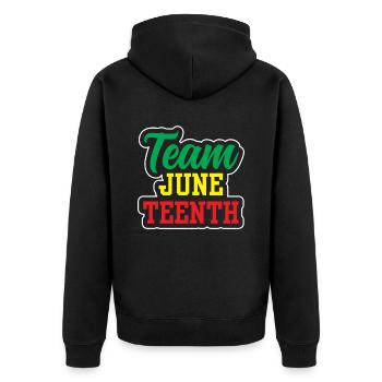 Team Juneteenth 1865 African American Black - Unisex Premium Bio Zip Hoodie - Schwarz - Hinten - Nico (187cm)