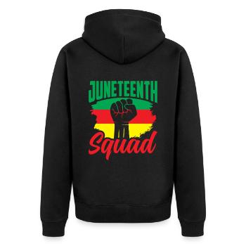 Juneteenth Team Black 1865 African American - Unisex Premium Bio Zip Hoodie - Schwarz - Hinten - Nico (187cm)
